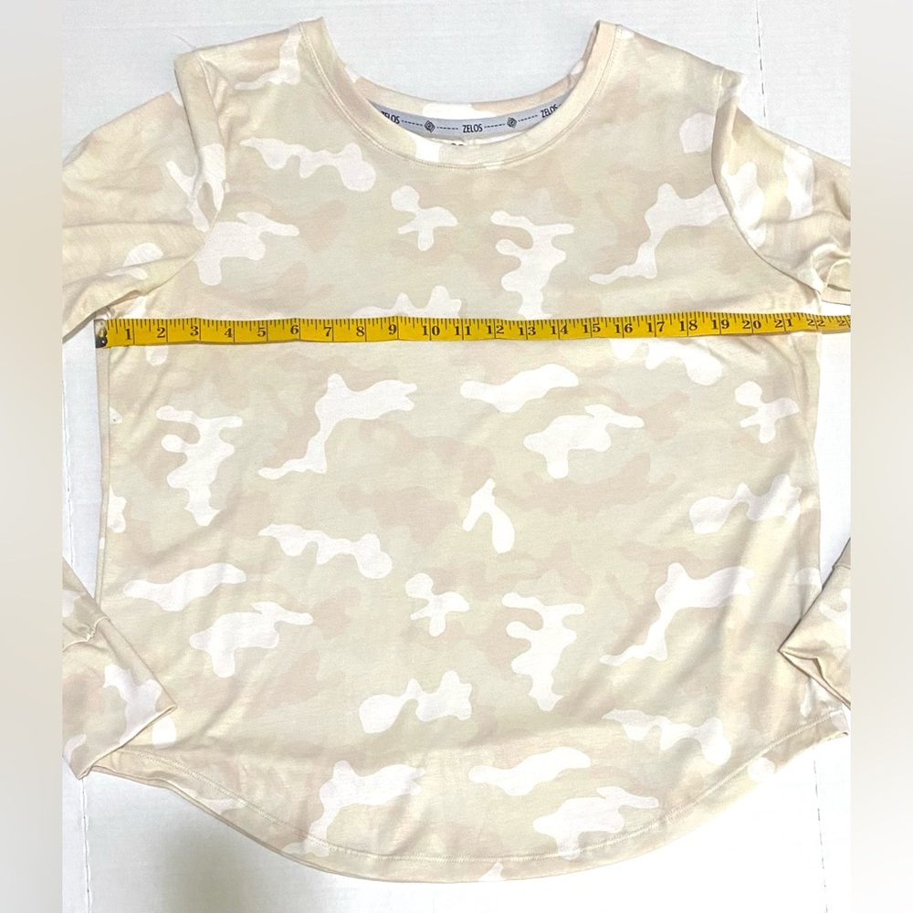 Zelos Womens XL Solid Beige White Camo Long Sleeve Crewneck Top Boho Streetwear - Picture 11 of 12